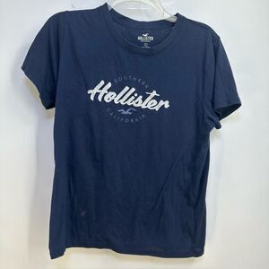 Hollister Size L Womens' Navy Blue Embroidered SpellOut Short Sleeve Tee Shirt